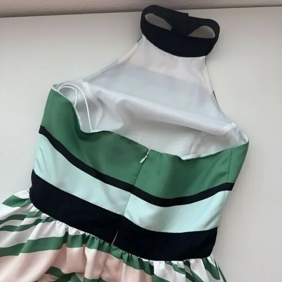 Anthropologie Troubadour Dress Sz 2 Green Stripe Candymint Halter Asymmetric Mid - Picture 5 of 11